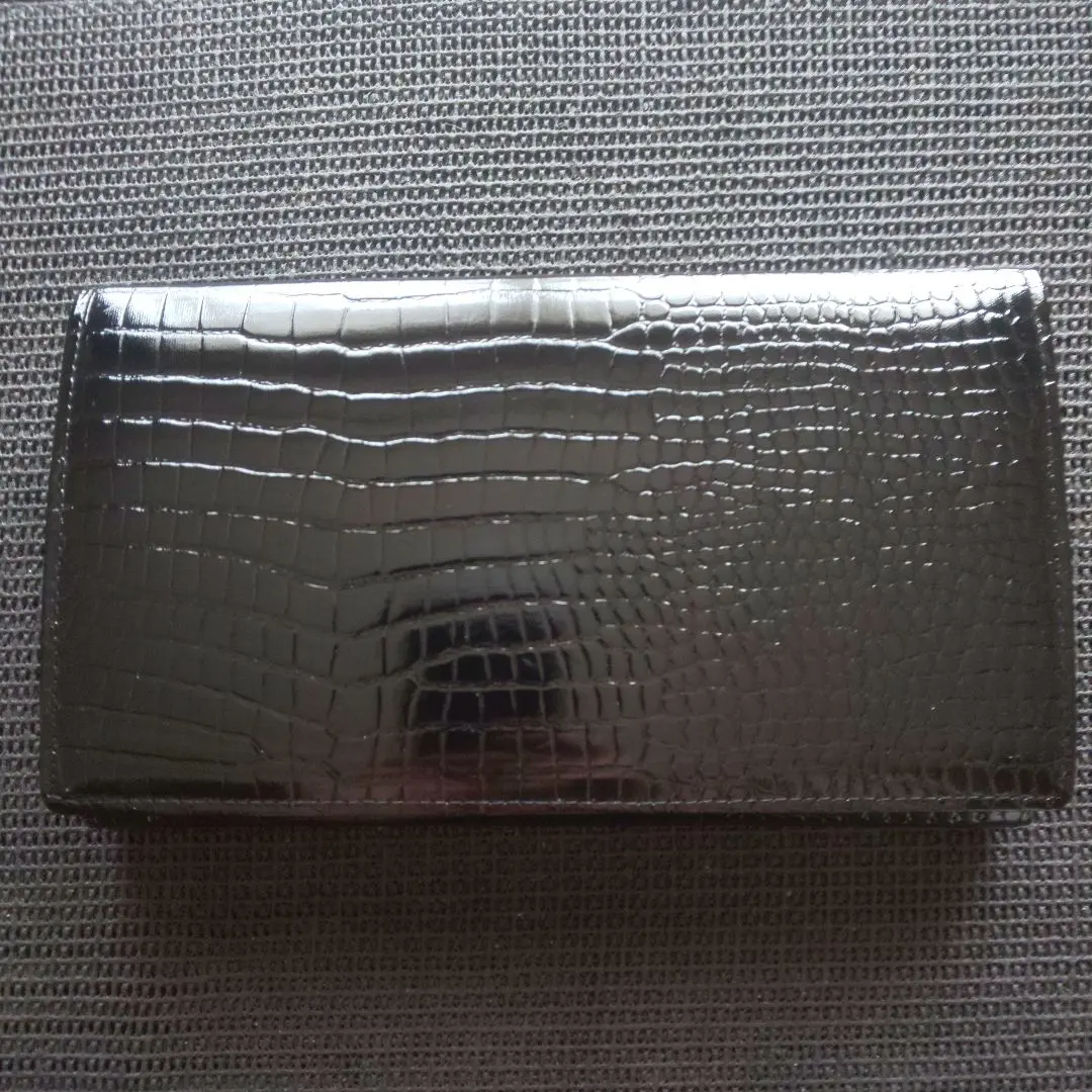 Thumbnail of CROWN Crocodile-style Embossed Long Wallet Black New with Tags