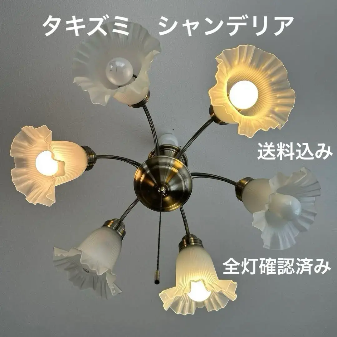 タキズミ シャンデリア 天井照明　白熱灯 TIP6600 取説付 ライト ガラス タキズミ シャンデリア 天井照明白熱灯 TIP6600 取説付 ライト