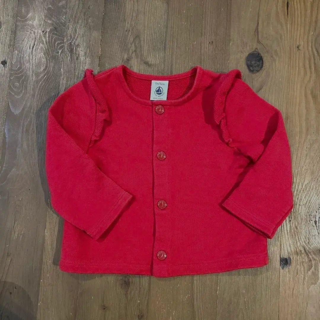 Thumbnail of Petit Bateau ♡ Red shoulder ruffle cardigan 12m/74cm