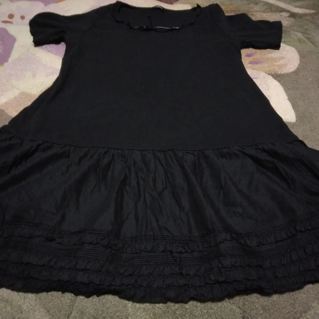 Thumbnail of Pink House - Beautiful Black Short-Sleeved Tunic with Frills - Price Reduced