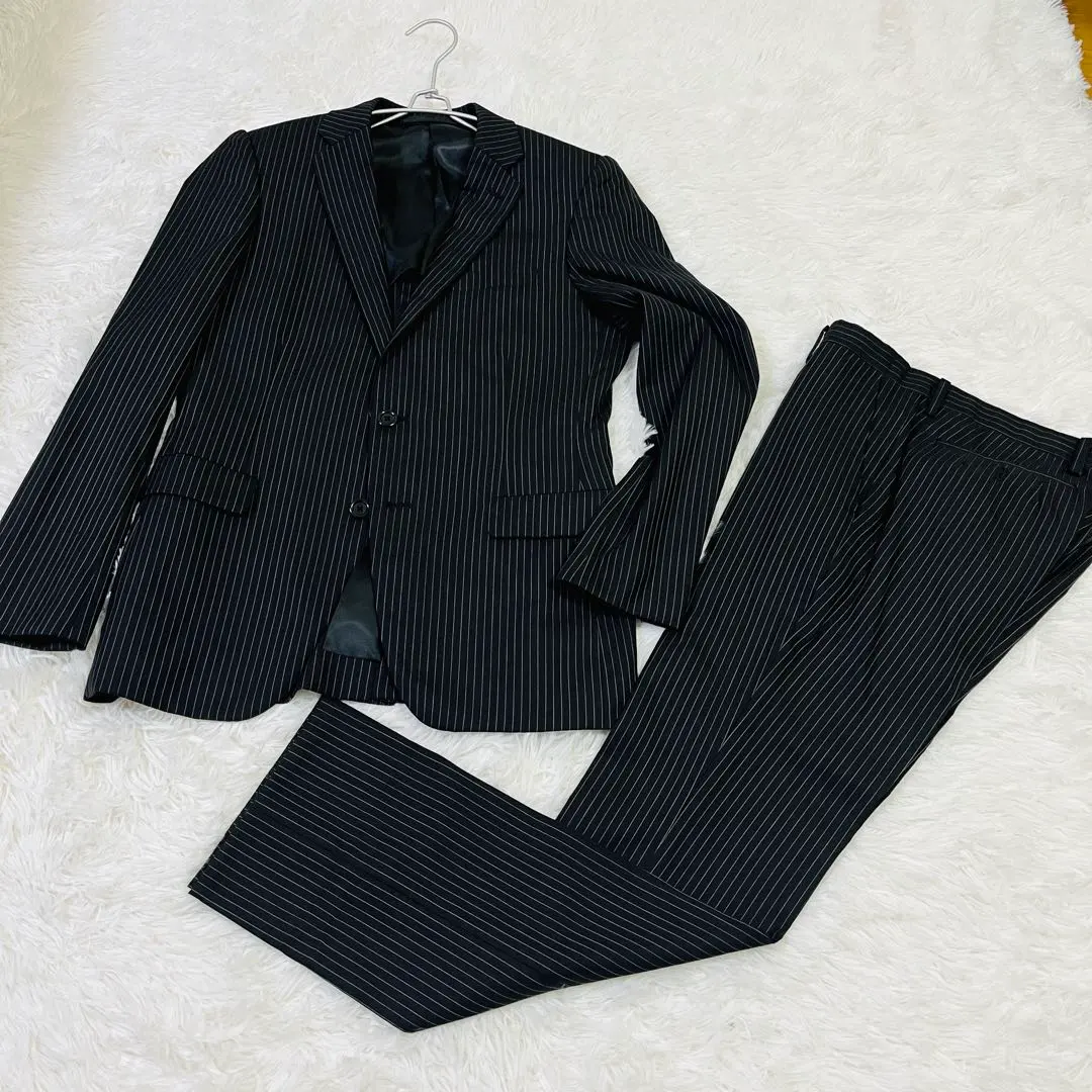 メンズビギ 西裝 套裝 黑色 條紋 背部鏤空 標示尺寸02 的縮圖