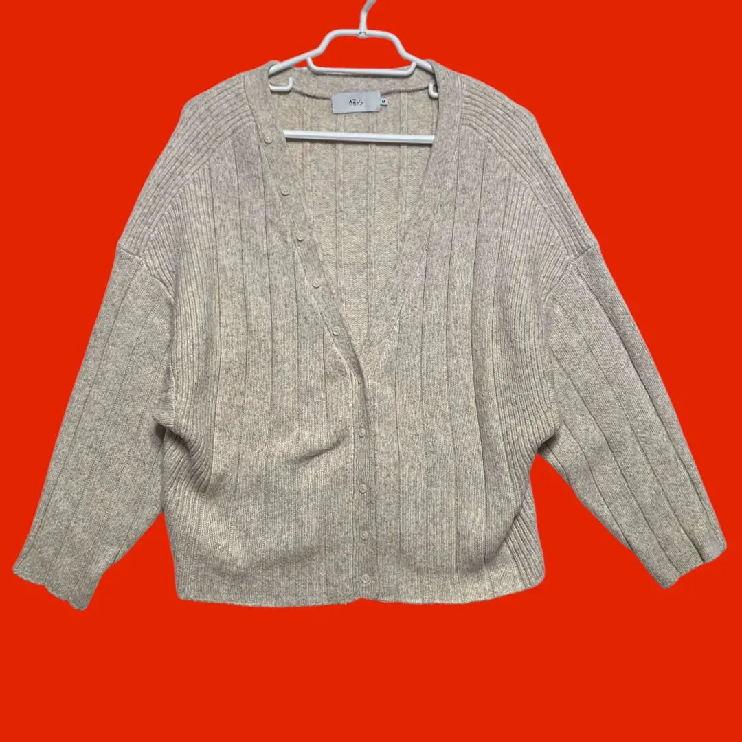 Thumbnail of AZUL by moussy Thick Long Sleeve V-Neck Cardigan Ivory M Loose Fit