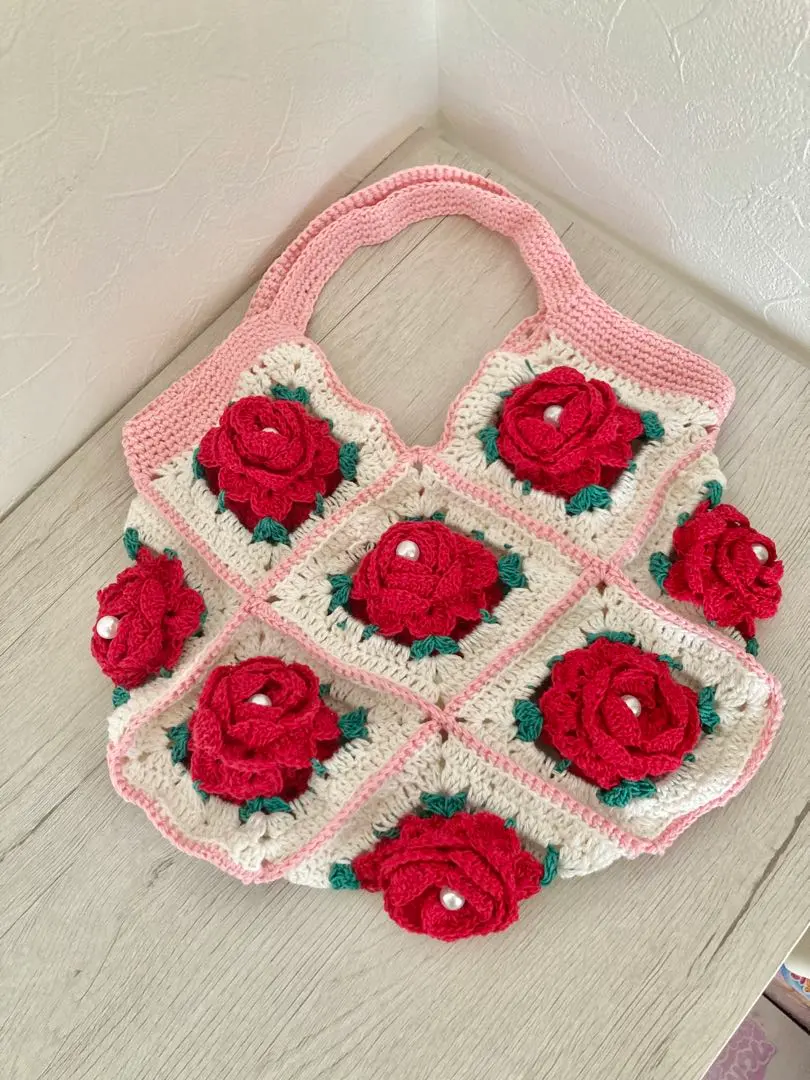 Thumbnail of Rose motif eco bag, sub bag, crochet, handmade
