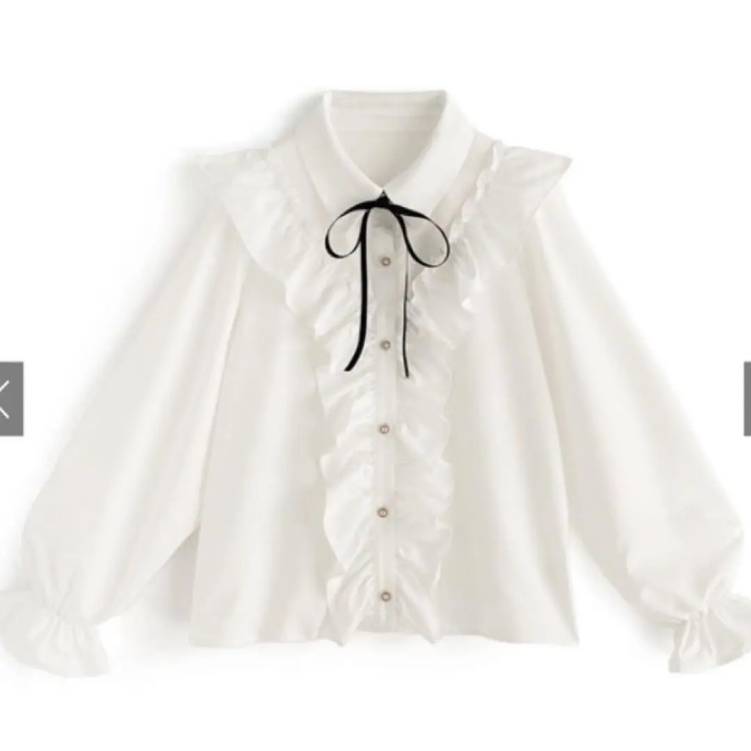 Thumbnail of Ruffled Blouse with Color-coordinated Ribbon Tie tg691