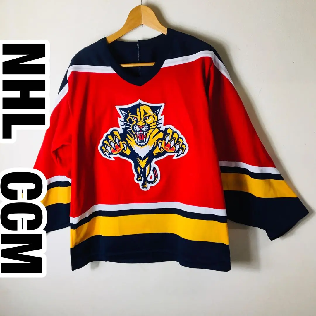 90sヴィンテージUSA古着 NHLパンサーズ ナイロンジャケット L赤✕白✕黄 90sヴィンテージUSA古着 NHLパンサーズ ナイロンジャケット L赤