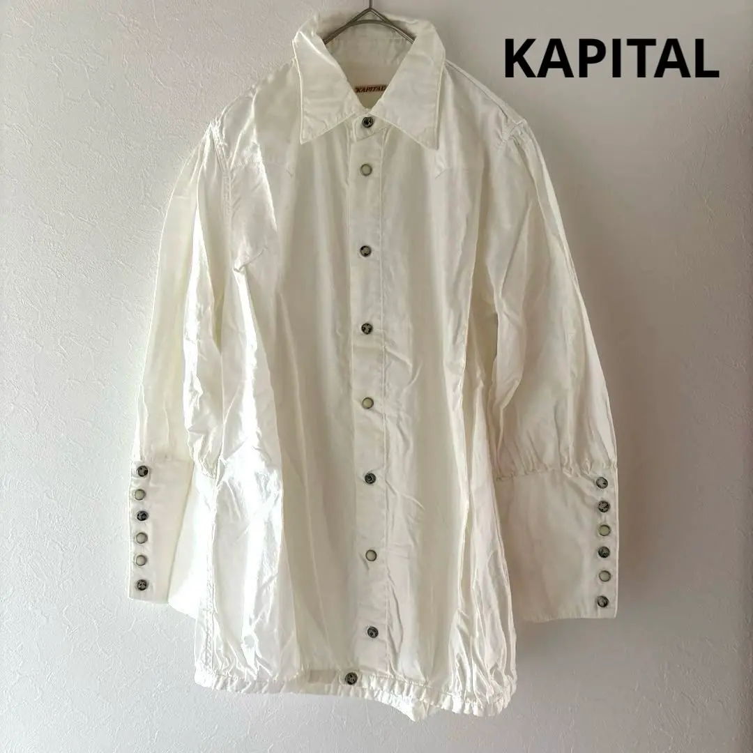 【KAPITAL 】ホワイト長袖シャツストラップ付きノーカラー長袖ブラウス KAPITAL 】ホワイト長袖シャツストラップ付きノーカラー長袖