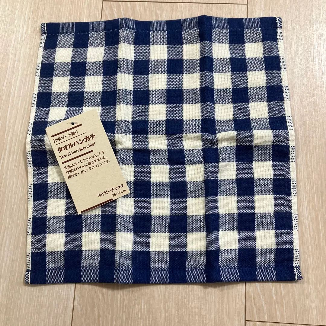 Thumbnail of MUJI Towel Handkerchief, Navy Check, 25cm