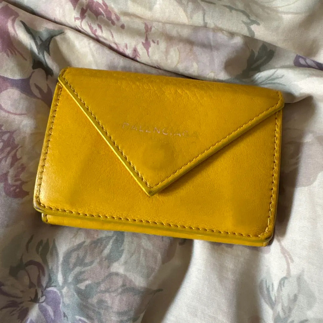 Thumbnail of Balenciaga Yellow Trifold Wallet V-Shaped Flap