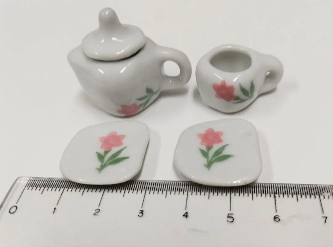 Thumbnail of Miniature tableware, ceramic, play food, mini size, doll accessories, tea set, pot, plate