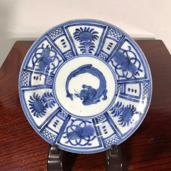 名品❗】近江遠州七窯膳所焼ぜぜ染付双鳳凰図兜形小皿豆皿5客