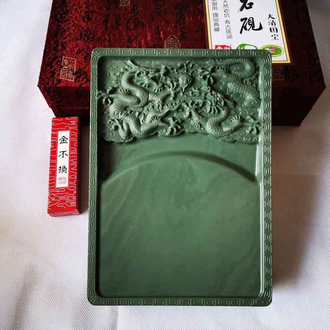 【ゆう】　◆波板石の雄勝時代大硯（金星点）◆松花江緑石硯（縞絲紋潤緑美石） ゆう様専用】 ◇波板石の雄勝時代大硯（金星点）◇松花江緑石硯