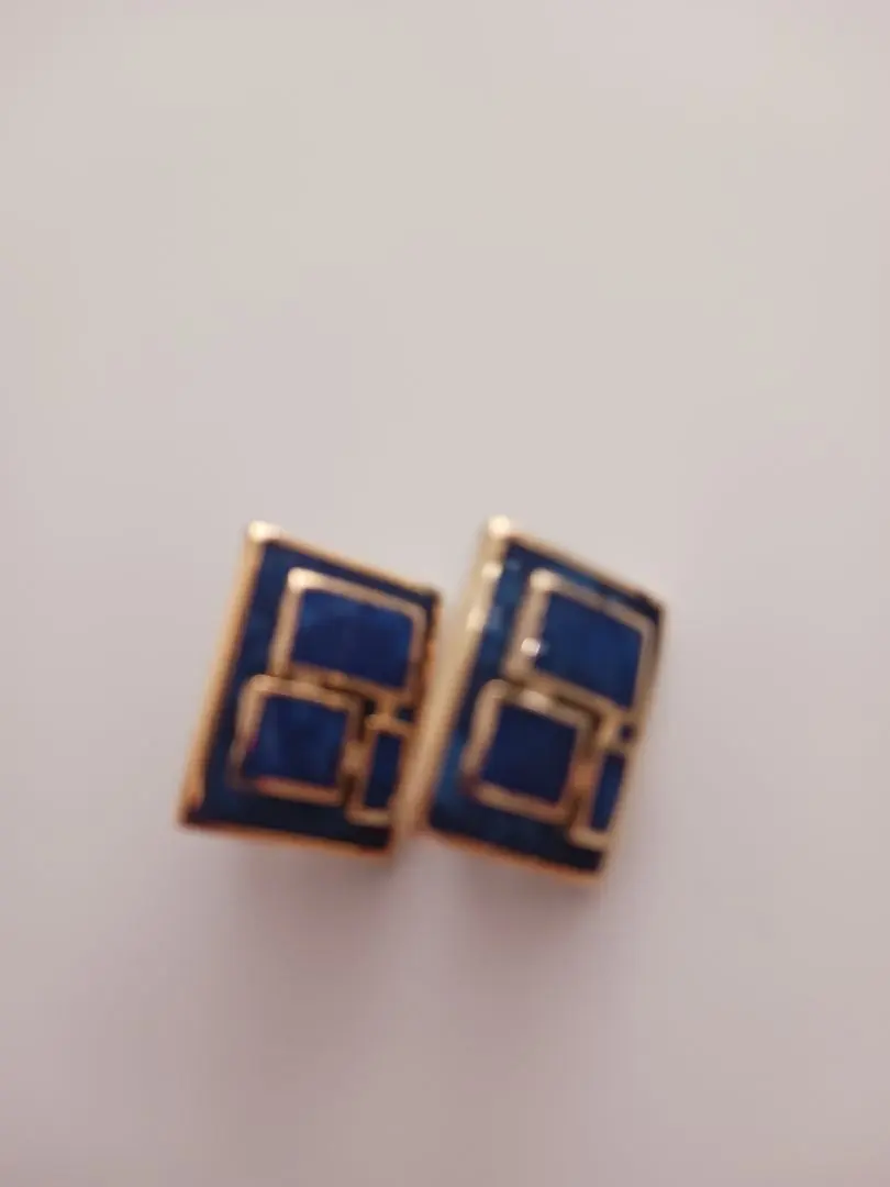 Thumbnail of Geometric Pattern Blue Enamel Earrings