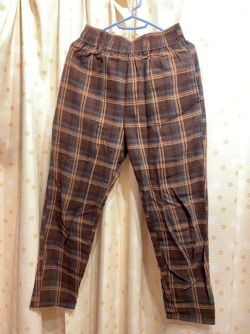 Thumbnail of Brown check S size casual pants WEGO