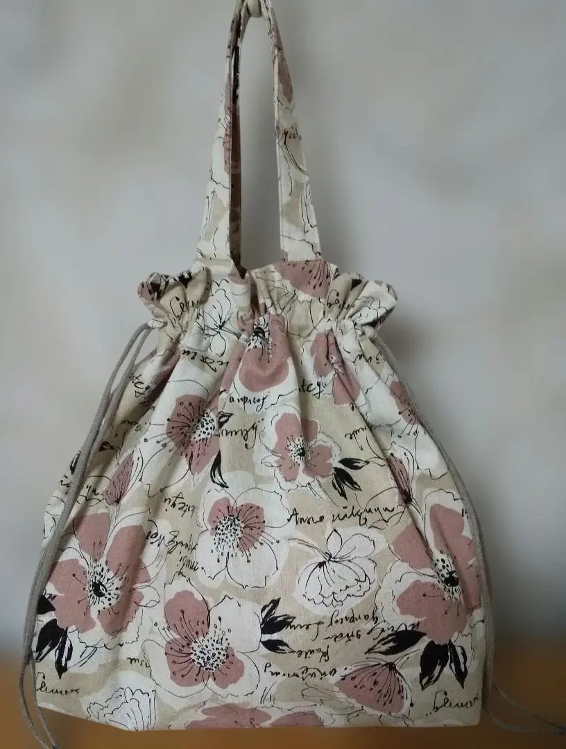 Thumbnail of Handmade drawstring tote bag, floral pattern