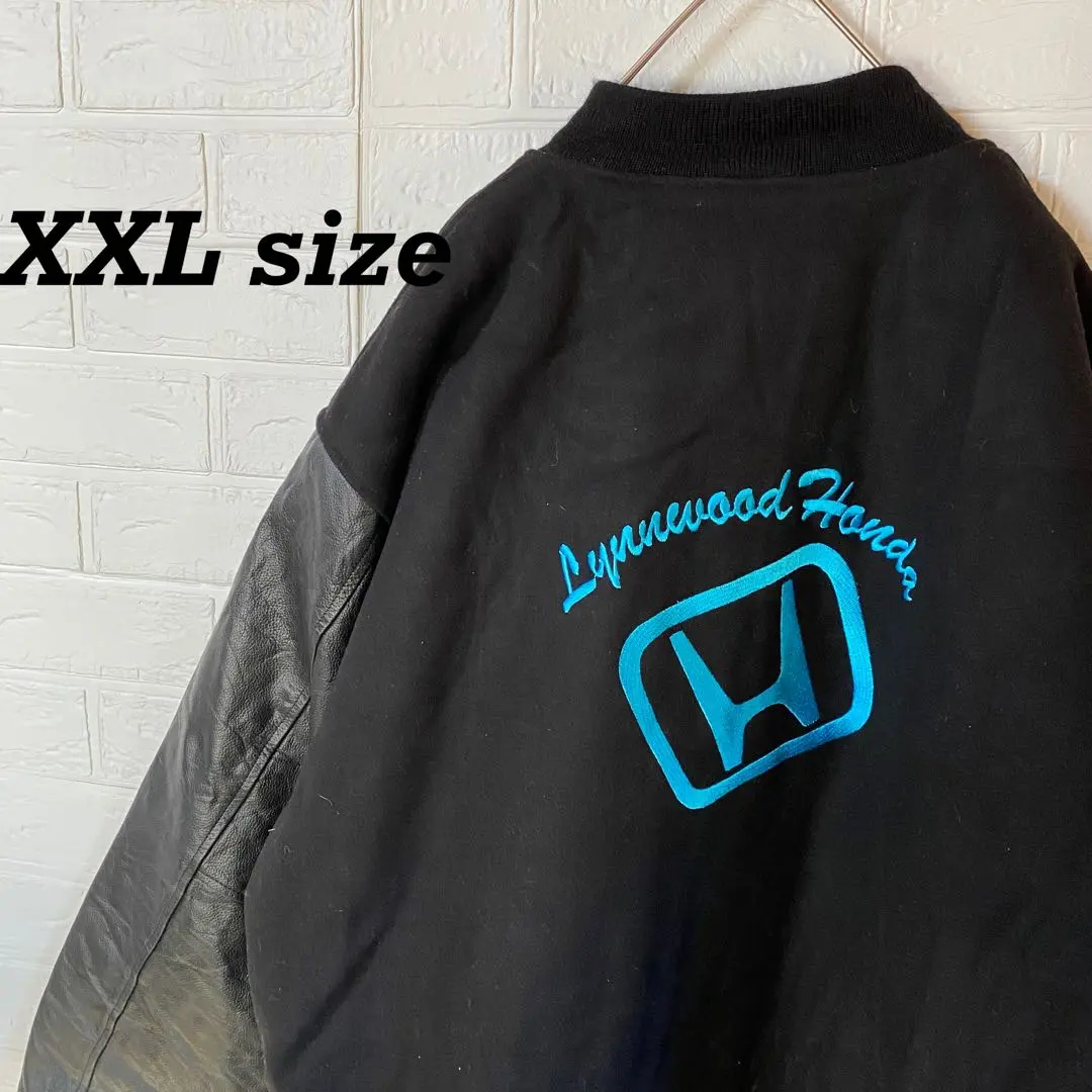 本田 HONDA 超大碼 後背Logo皮革棒球外套 的縮圖