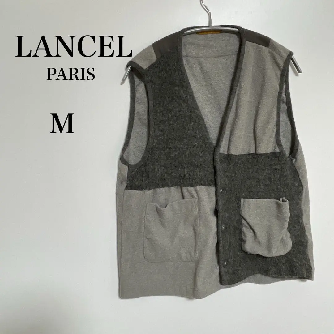 ✈ 極美品　ランセル　リネン混 ニット　ベスト　ロゴ 刺繍　メンズ L　綿　春 ✈ 極美品ランセルリネン混 ニットベストロゴ 刺繍メンズ L綿春