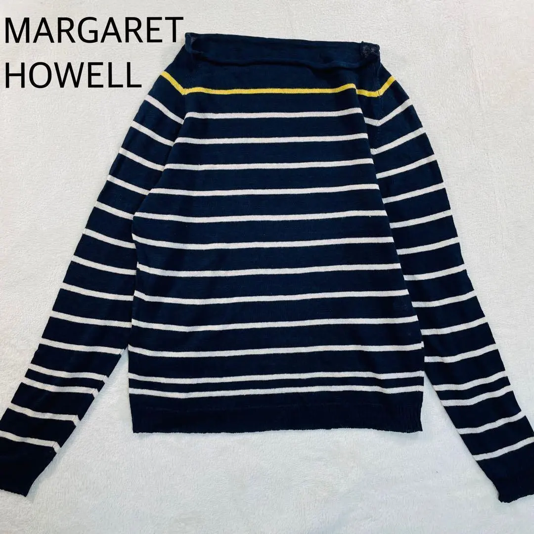 Thumbnail of Margaret Howell Long Sleeve Knit Thin Border Linen 100% Navy M