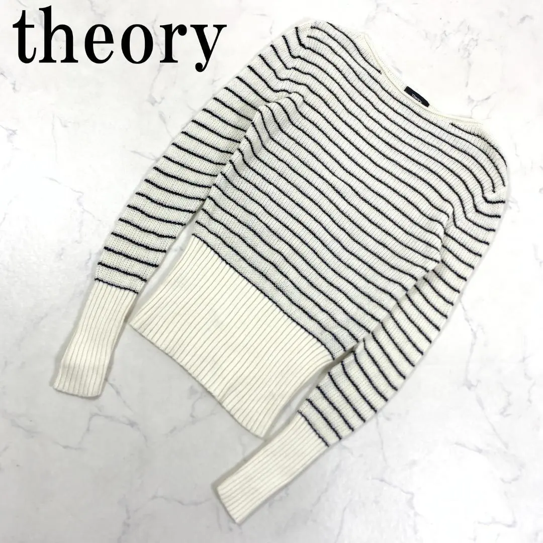 Thumbnail of LA5719 Theory Cashmere Border Long Sleeve Knit White x Black S