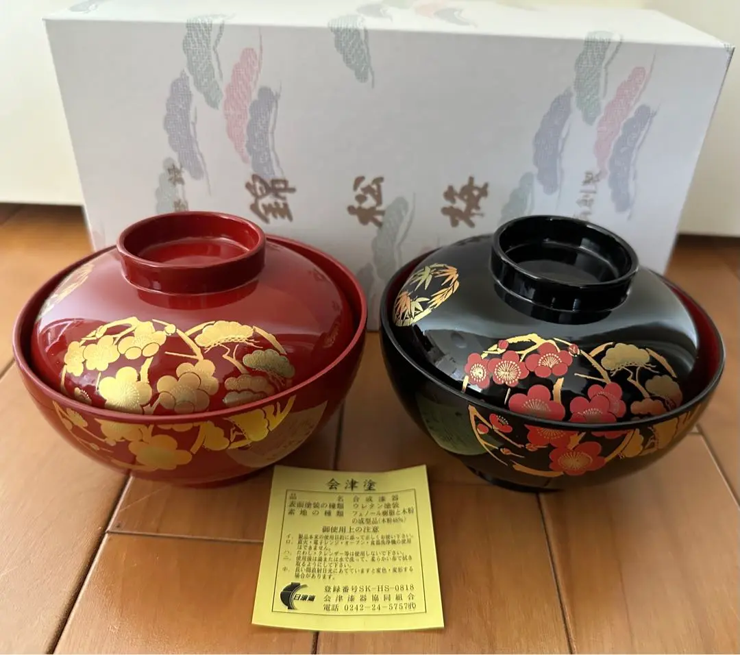 会津塗　お盆2枚　お椀2個（客）セット　竹林　夫婦　漆器　ヴィンテージ　レア 2025年最新】会津塗夫婦お椀の人気アイテム - メルカリ