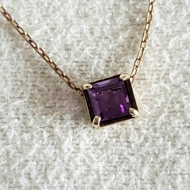 Thumbnail of Amethyst ♡ [Jupiter] K10 Natural Stone Square Necklace ☆ For those who like Agete