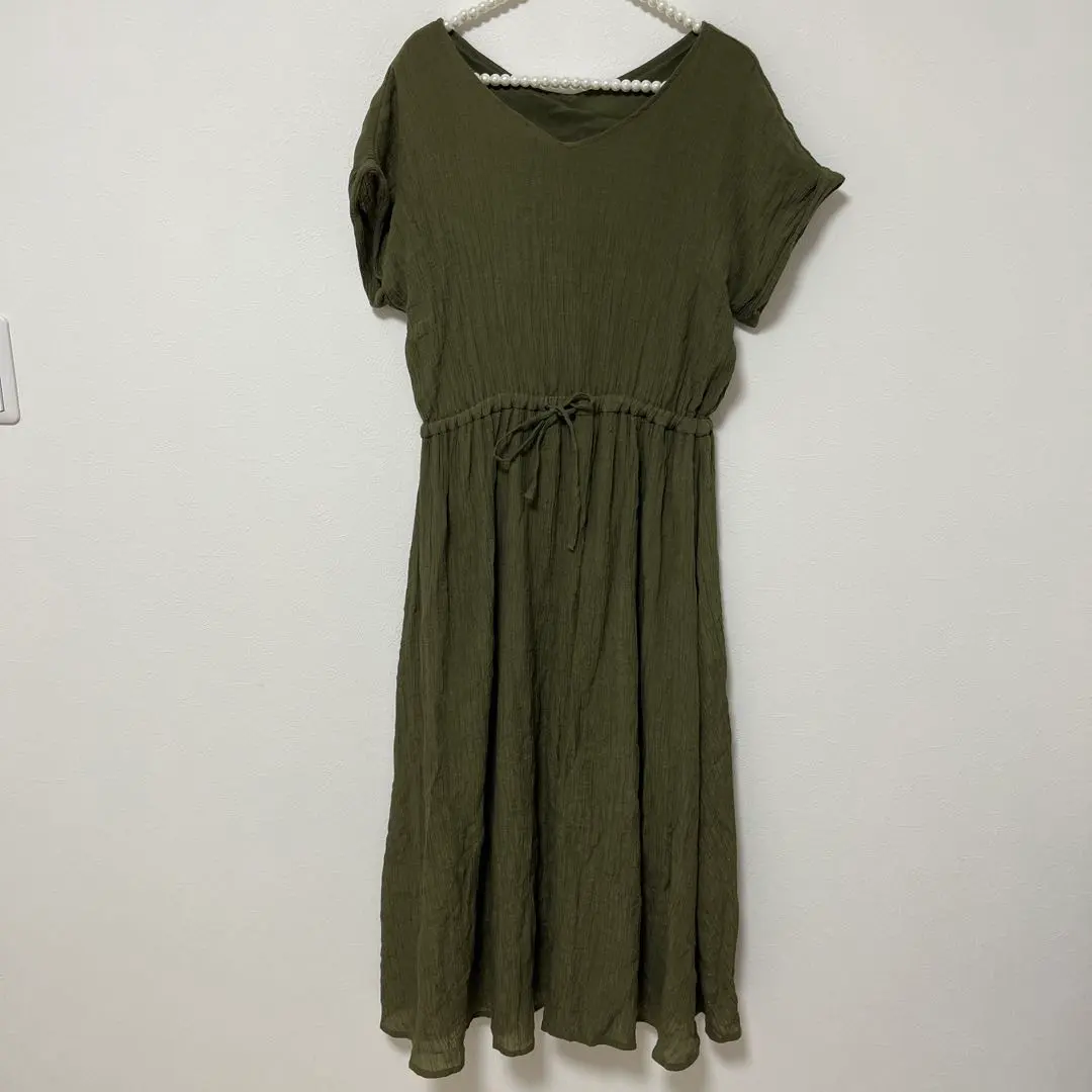 Thumbnail of ELNCARE DUE Olive Green Short Sleeve Long Dress