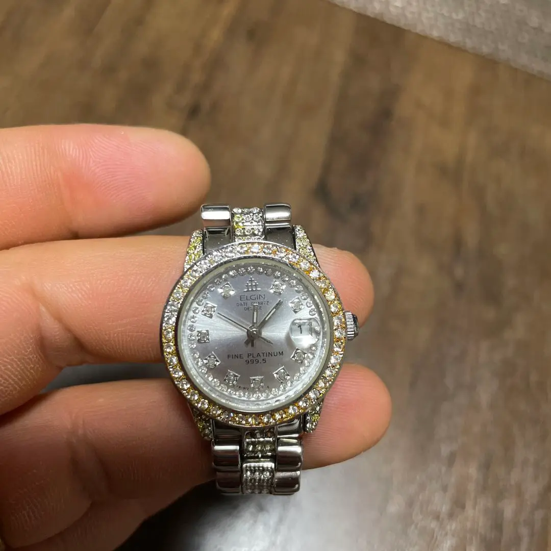 ELGIN FINE platinum 999.5 メンズ腕時計 ELGIN DATE QUARTZ DELUXE FINE PLATINUM 999.5 エルジン