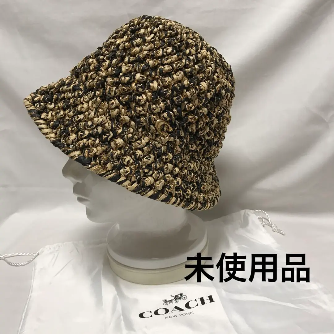 コーチ　未使用　麦わら帽子　メンズ　レディース　ベージュ×アイボリー×ゴールド 2025年最新】コーチ 麦わら帽子の人気アイテム - メルカリ