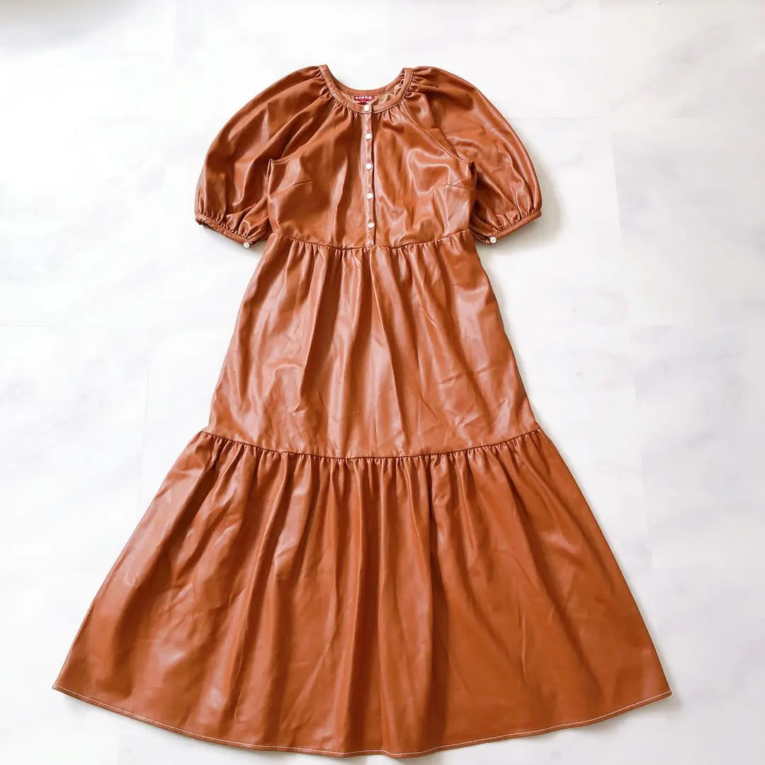 staud 美品ラッフルトリム コットン混ポプリンミディワンピース