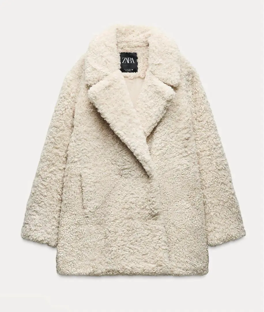 ZARA TRF ファーコート ノーカラー フェイクファー ボア ベージュXL. ZARA プードルファーコート XS ザラ アウター アウター ファー