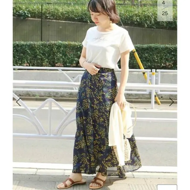 降價 黃色含羞草圖案雪紡裙 的縮圖