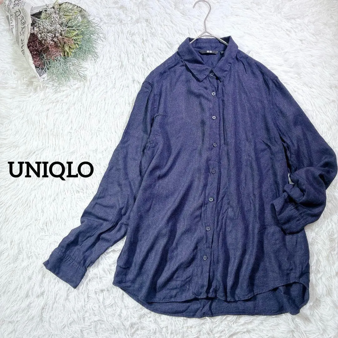 《優衣庫》嫘縈襯衫 鈕扣襯衫 海軍藍 寬鬆 垂墜感 M 的縮圖