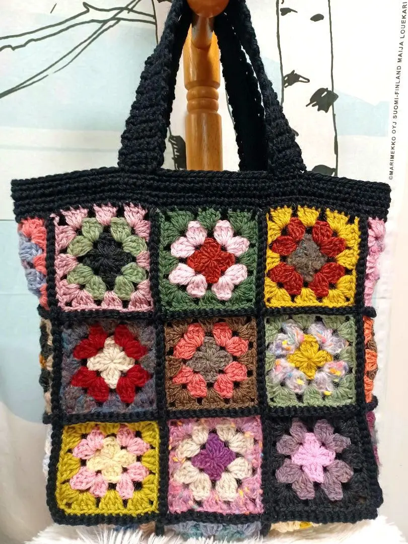 Thumbnail of Motif bag (with lining) Black Hand-knitted Granny square