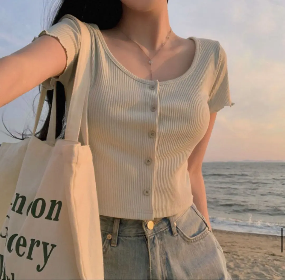 Thumbnail of Beidelli Ribbed Cropped Frill Short Sleeve Cardigan - Green