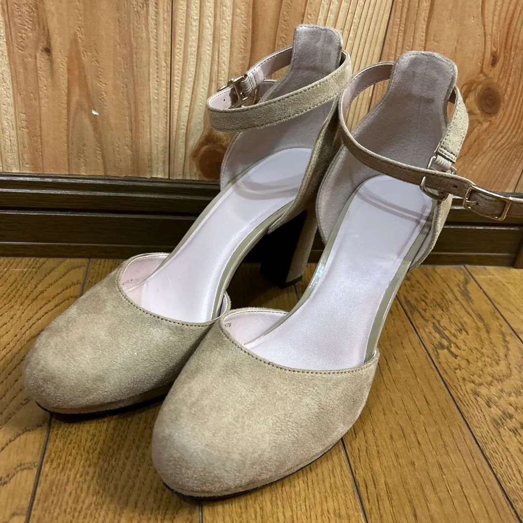 Thumbnail of Ankle strap pumps, suede, beige, size M, 9cm heel
