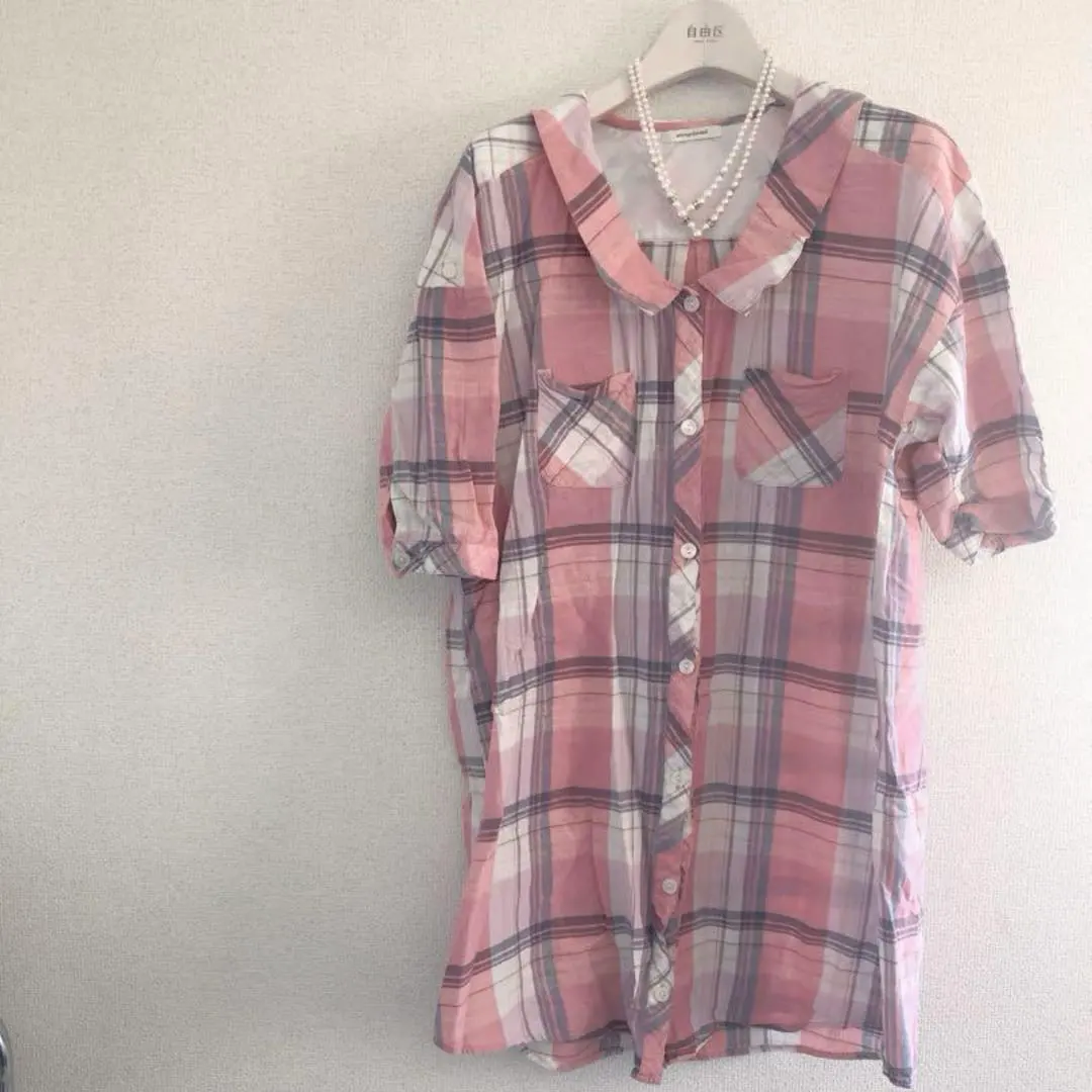 亞麻混紡 格紋襯衫 的縮圖