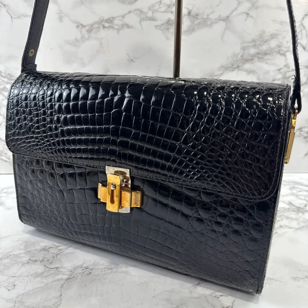 復古 意大利製 鱷魚皮 亮面鱷魚皮 肩背包 的縮圖