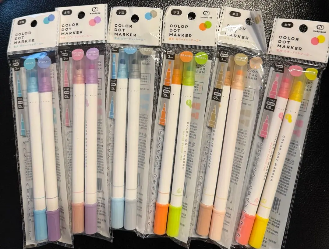 Thumbnail of New, Seria Colored Dot Markers, Set of 6, Assorted Colors, Fluorescent, Water-based
