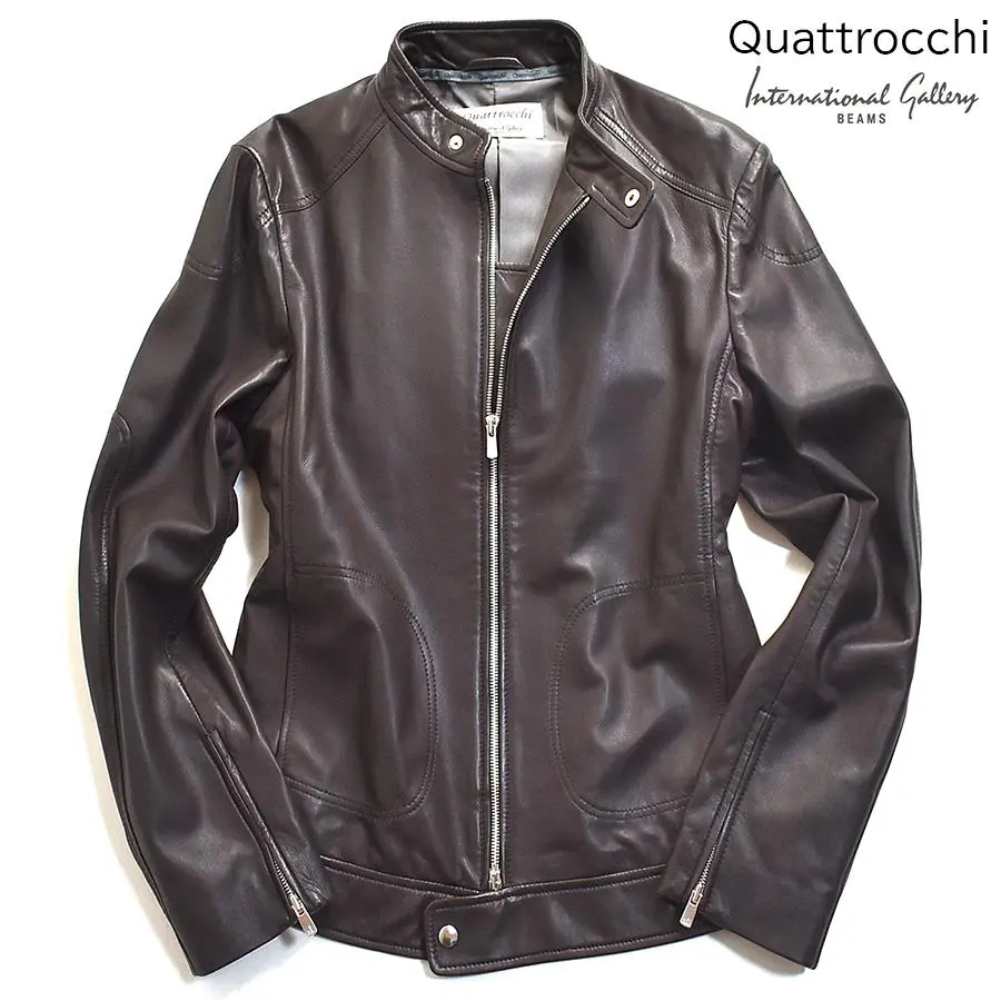 特価 イタリア製 ビームス クアトロッキ 羊革 ラムレザー ライダースジャケット BEAMS QUATTROCCHI/シープスキンダブルライダースジャケット