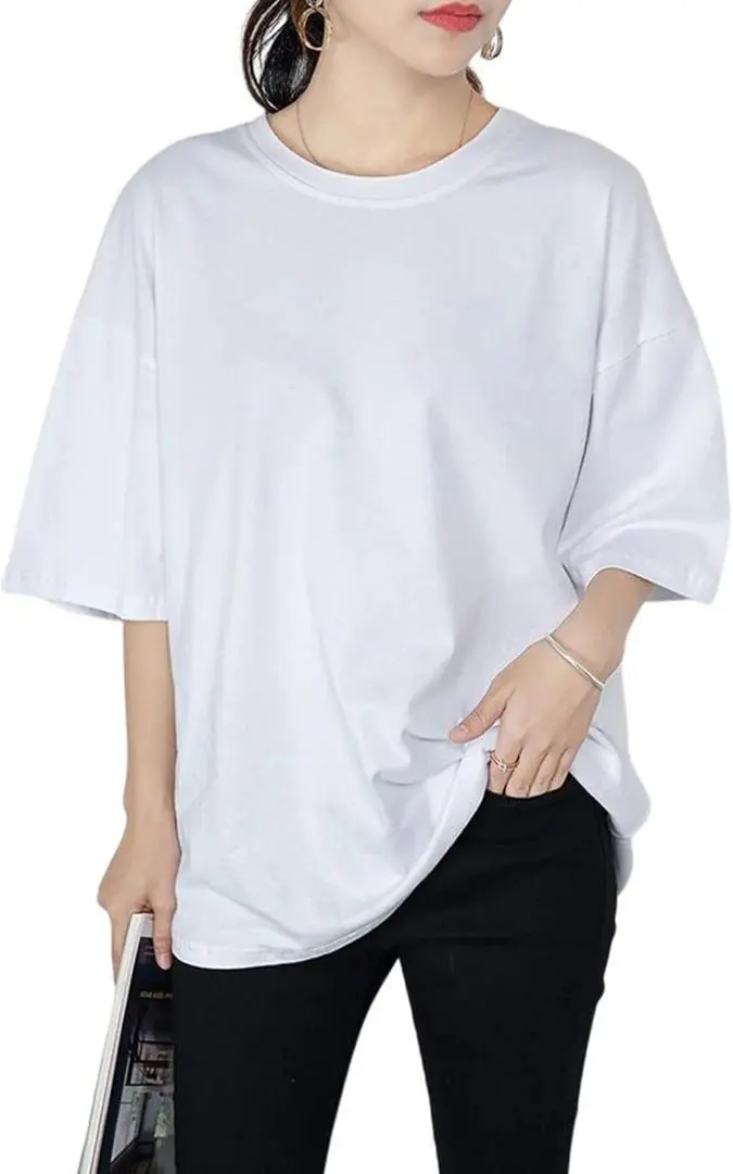 【新品】T恤 寬鬆 休閒 短袖 五分袖 素色 夏季 女款 白色 的縮圖