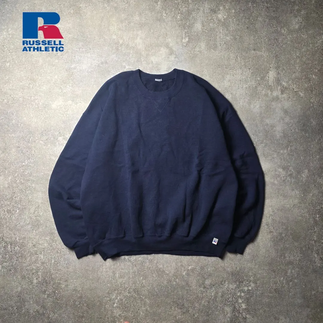 Thumbnail of Russell Athletic Plain Blank Sweatshirt Trainer Front V-gusset Thick Navy