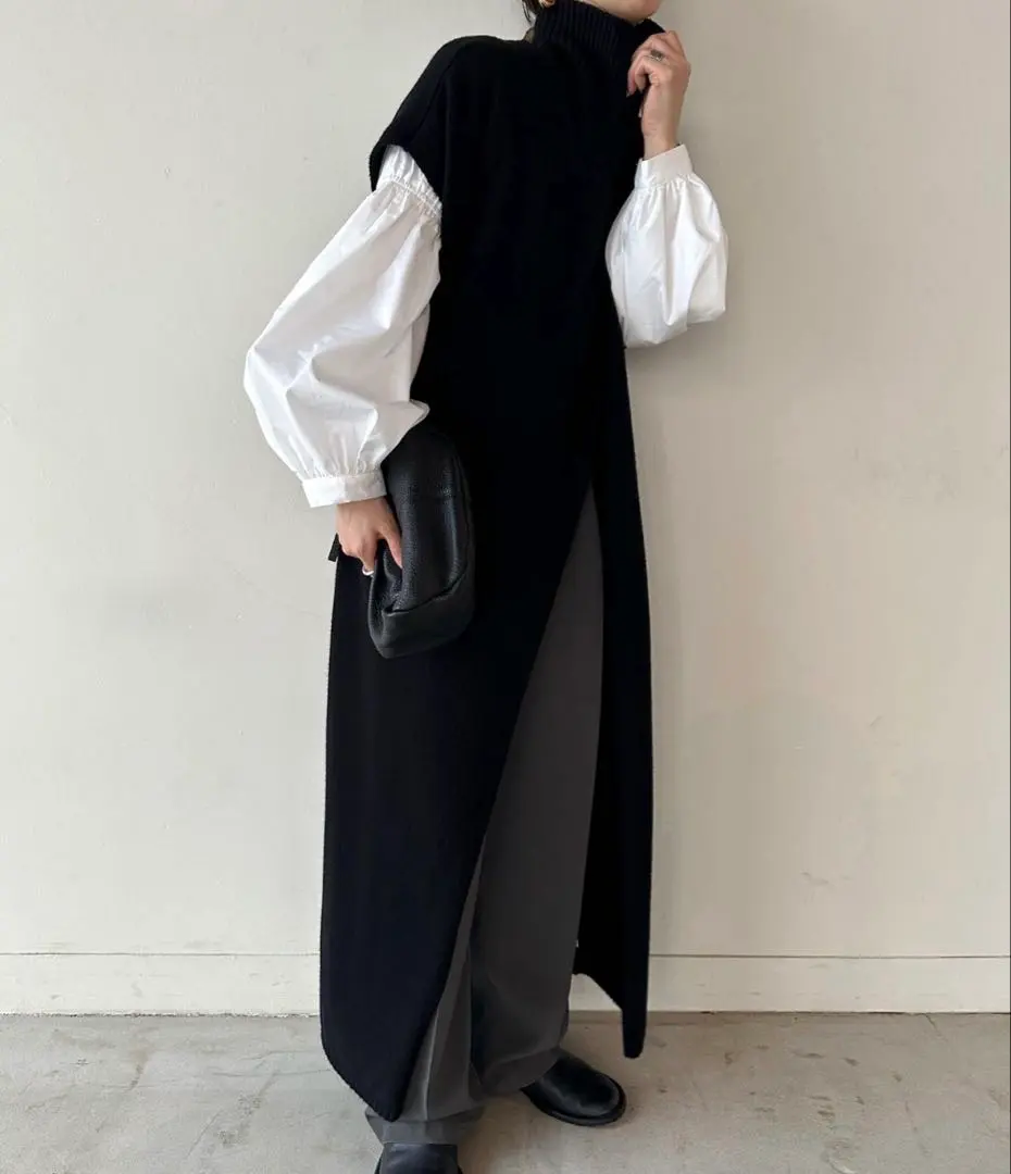 Thumbnail of Center slit turtleneck knit long dress