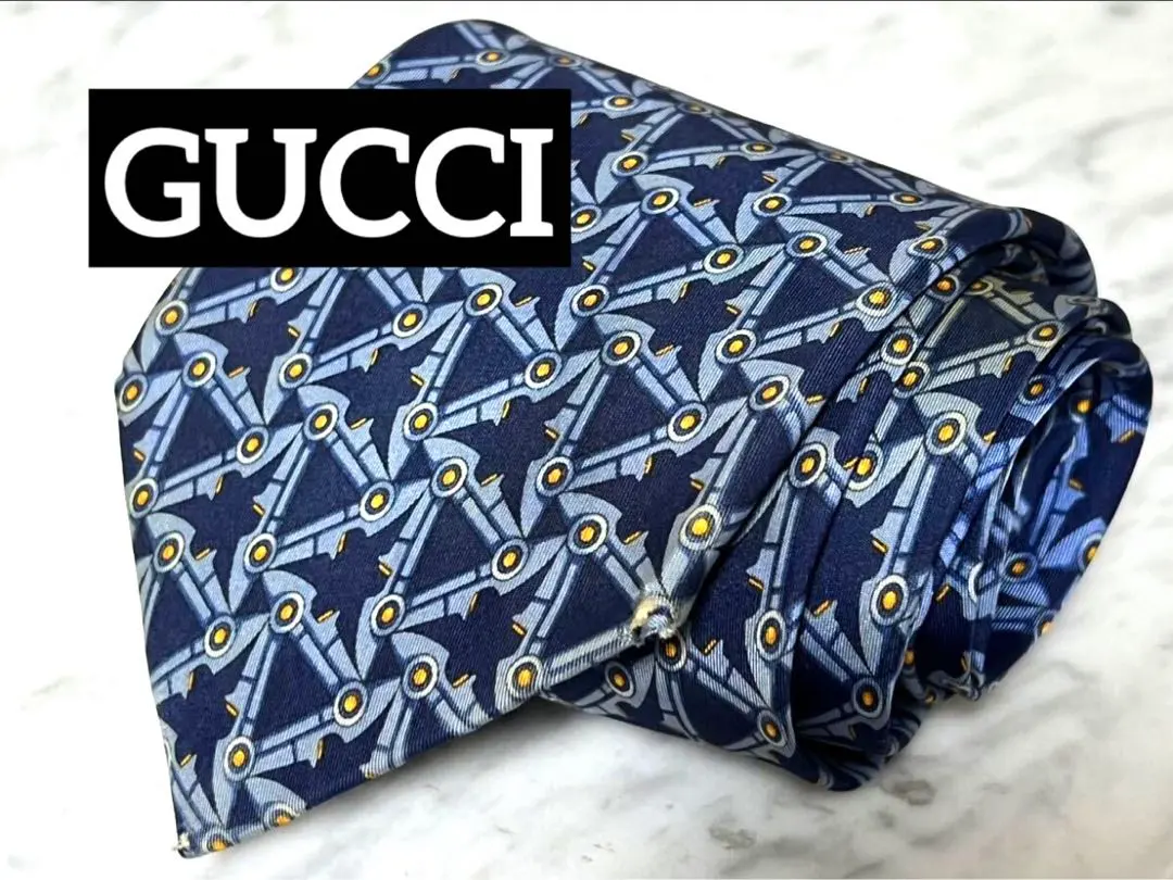 薔夜子 グッチ　GG　ネイビー　シルク　ネクタイ　箱と袋込み GUCCI グッチ ネクタイ (7cm) GG26【ブランド・プレゼント