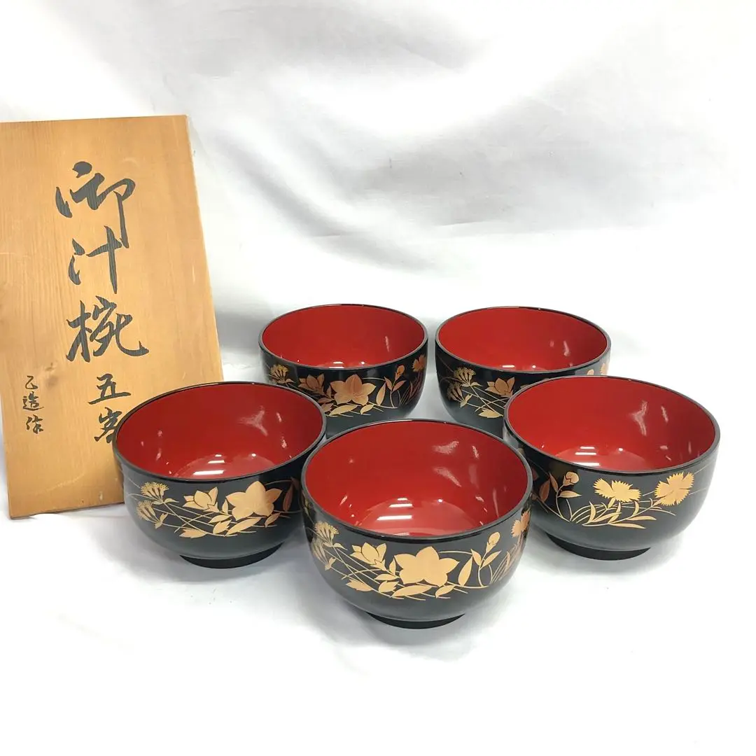 美品　漆椀　5客　乙造作？ Amazon.co.jp: 会津塗 坂本乙造 御汁椀 5客 お椀 5杯 セット