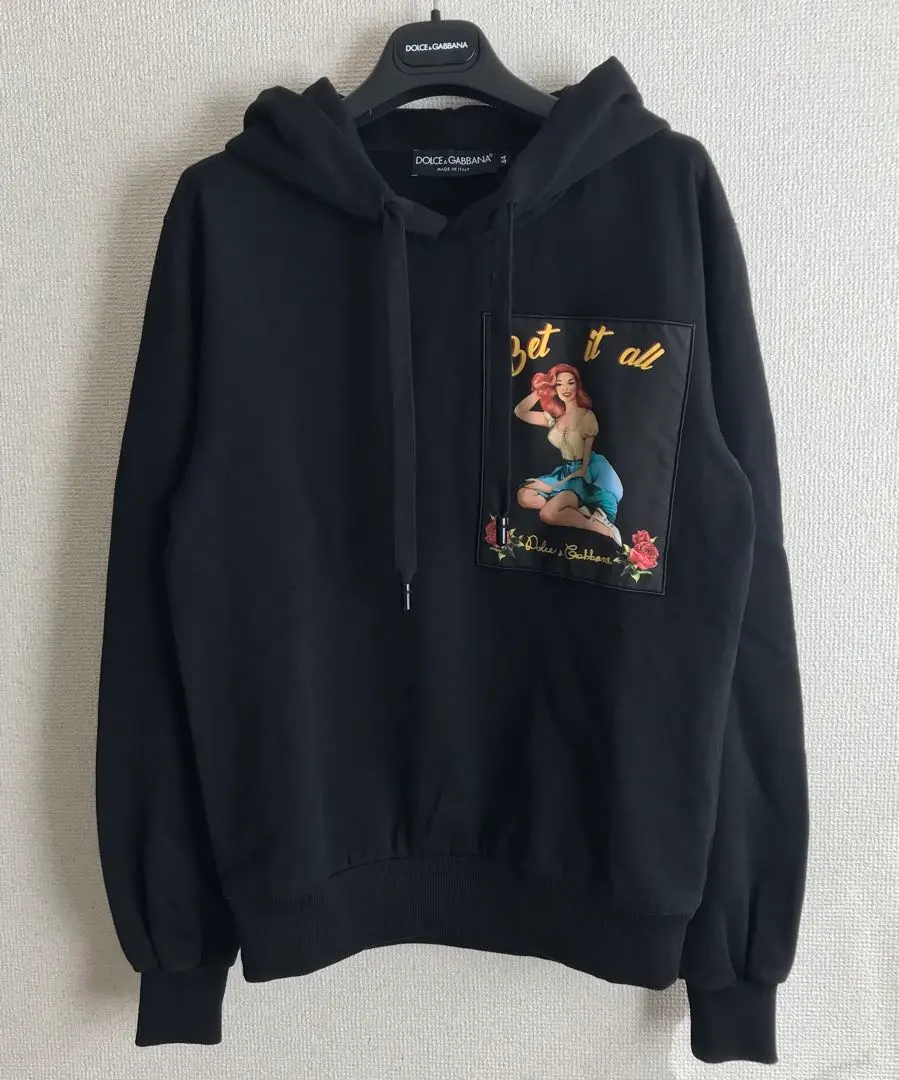 D&G ブラックパーカー Mサイズ DOLCE&GABBANA (ドルチェ ＆ ガッバーナ) ロゴライン プル