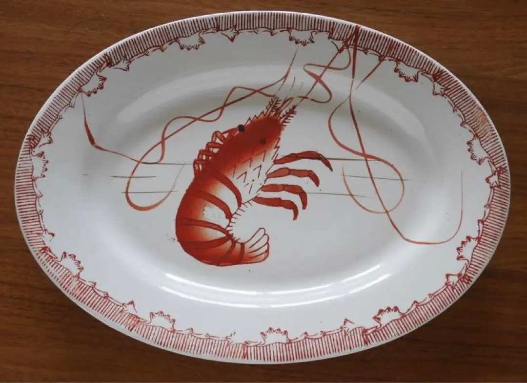 【レア品】【美品】台湾海老皿　エビ皿　ヴィンテージ食器　オーバル皿　レトロ食器 台湾 皿 蝦 海老 エビ 皿 オーバル皿 ヴィンテージストック