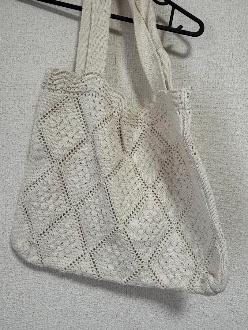 Thumbnail of White Cotton Diamond Knit Tote Bag
