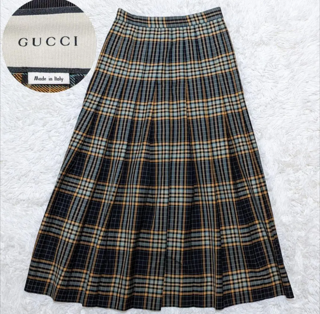 GUCCI プリーツスカート ブラック ゴールド Sサイズ ◇GUCCI 23AW◇ シルク プリーツ スカート / Multicolor