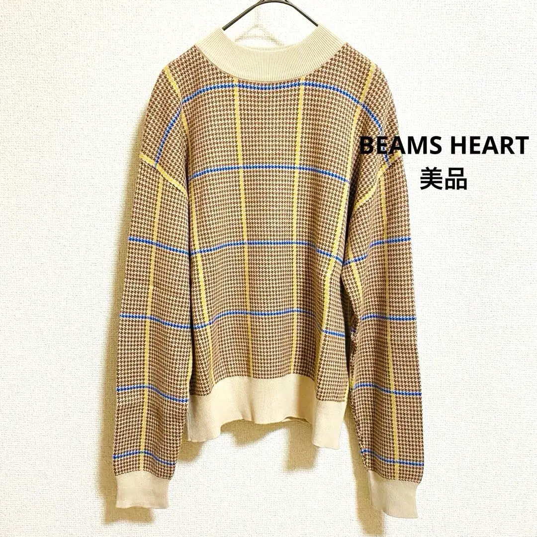 Thumbnail of [Excellent Condition] BEAMS HEART Long Sleeve Knit Check Sweater M Size