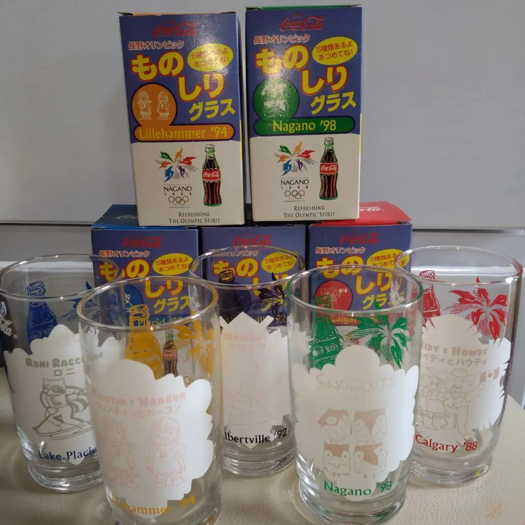 ■非売品・未使用 長野オリンピック記念グラス5点-スノーレッツ Yahoo!オークション - 【未使用/4種揃い】コカコーラ スノー