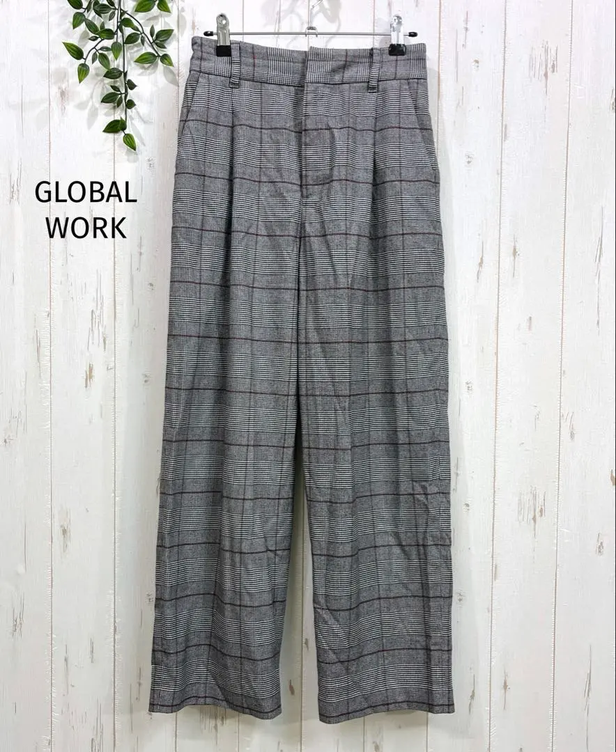Thumbnail of GLOBAL WORK ♪ Gray Check Wide Pants, Elastic Waist, Size S